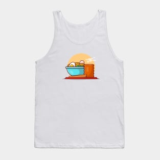 Ramen Bowl Noodle with Egg Boiled Cartoon Vector Icon Illustration Tank Top